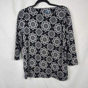 Croft‎ & Barrow Women's Floral Print Shirt Size Medium Boat Neck 3/4 Sleeves
